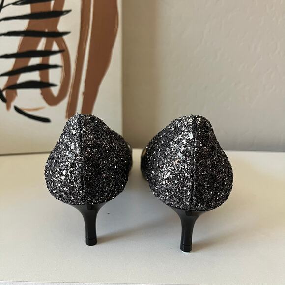 Jimmy Choo Romy Silver Glitter Pointed Toe Slip On Kitten Heel Pumps Size 37 - Picture 5 of 9